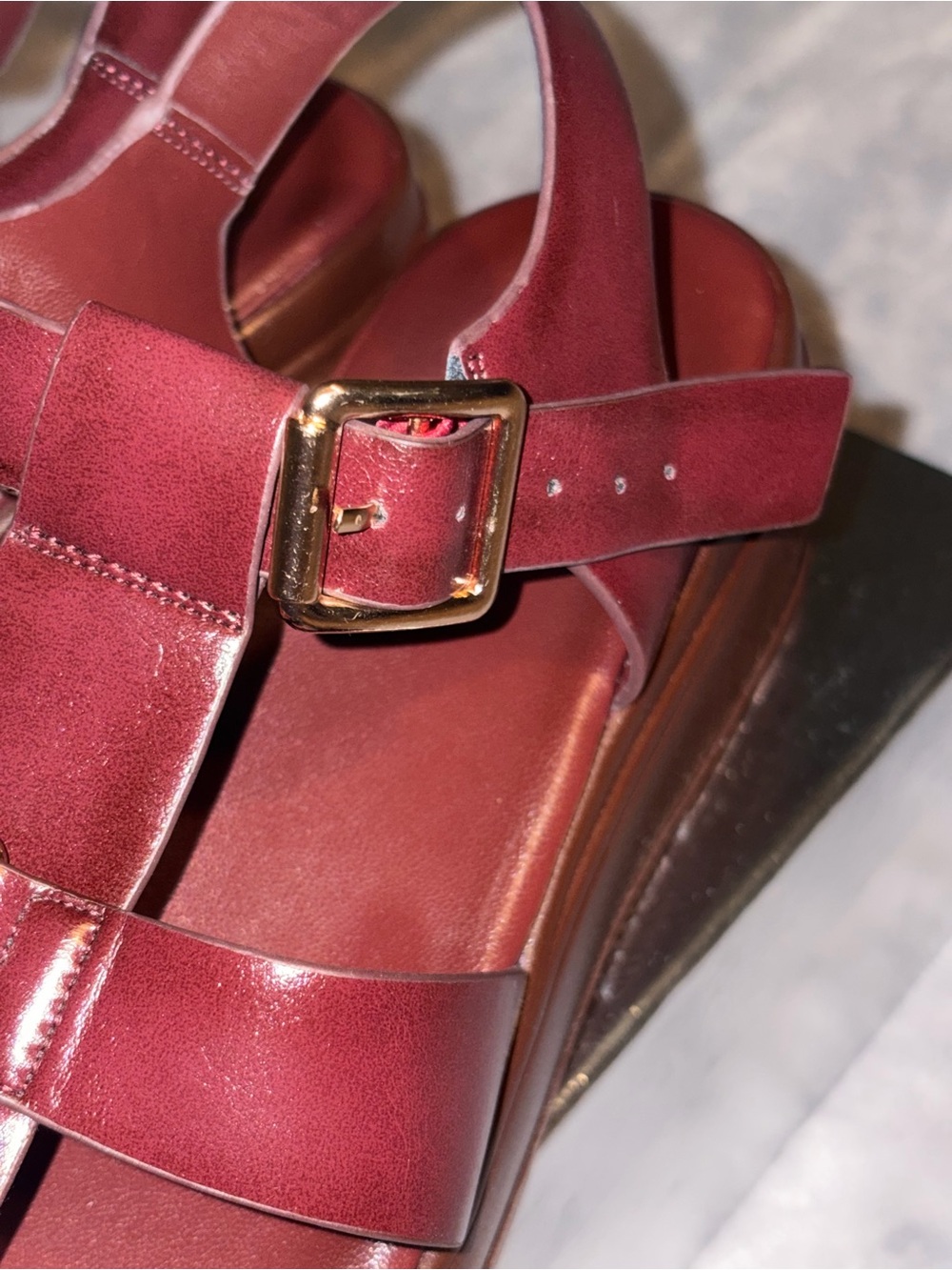 Abbleet Burgundy Wine Platform Wedge Sandals Women’s Size 9 Strappy - Picture 10 of 14